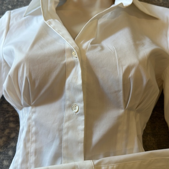 THEORY WHITE STRETCHY FLAT PLEATED SHIRT SIZE S - Picture 7 of 10